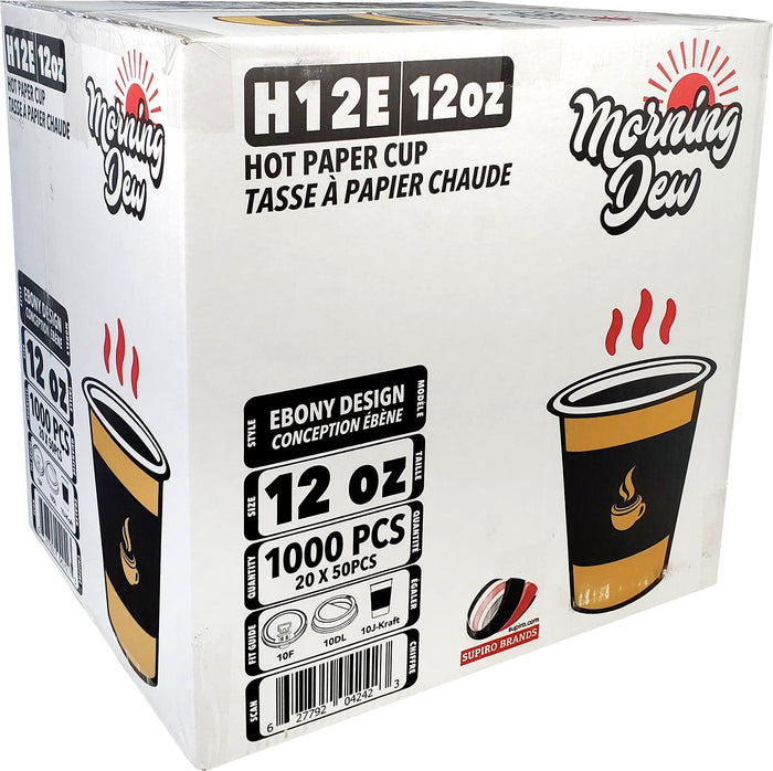 Morning Dew - 12 oz Hot Paper Cups - Ebony Print - H12E