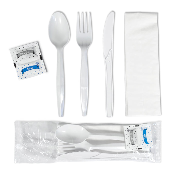 Value+ 6-Piece Medium Heavy Meal Kit Disposable Cutlery (F/K/TS/N/S&P) - 500 Pack, White