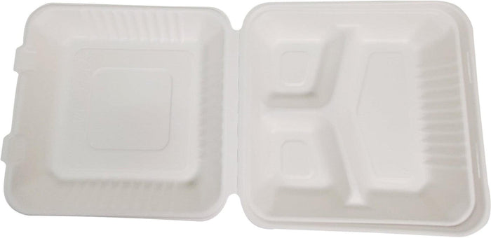 Eco-Craze - Bagasse Clamshell Hinged Container - 9X9 - 3 Compartment