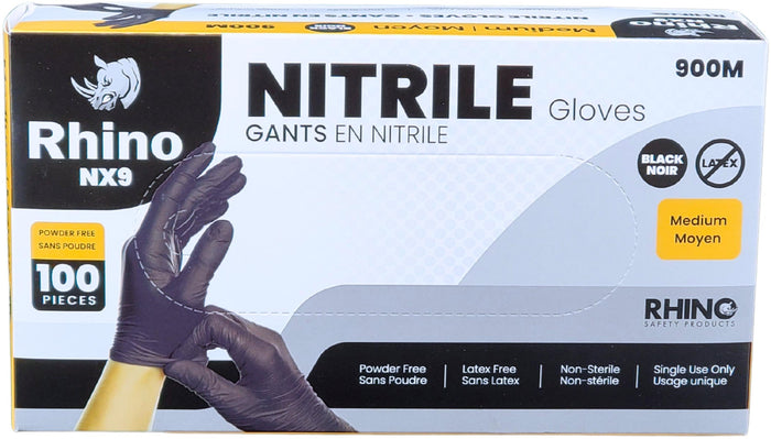 Rhino - NX9 - Black Nitrile Gloves - PF - Medium - 900M