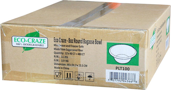 Eco-Craze - 8oz Round Bagasse Bowl - Retail Pack