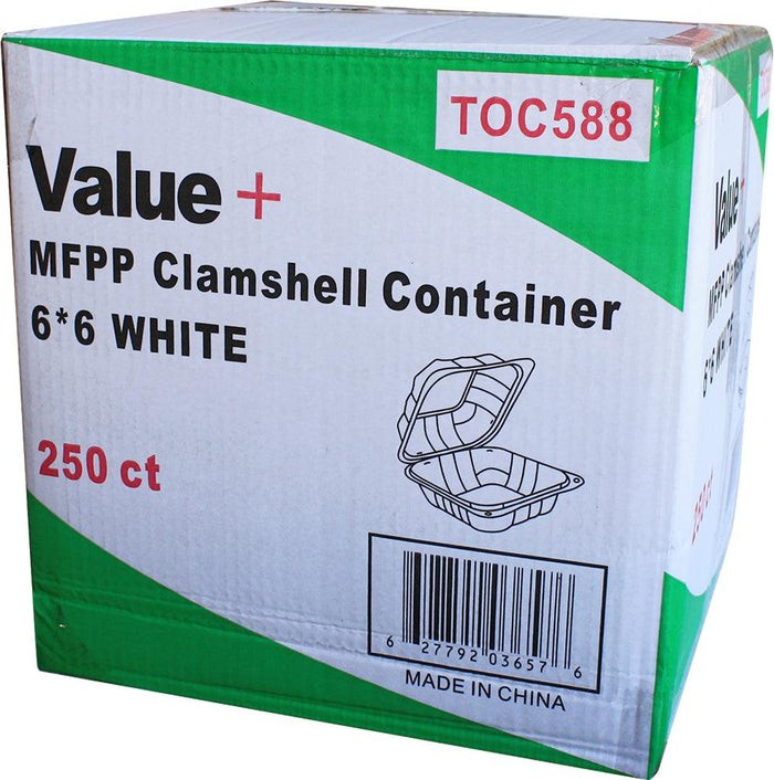 Value+/ Eco- Craze - MFPP Clamshell Container - 6x6x3 - White