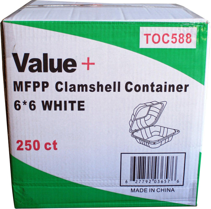 Value+/ Eco- Craze - MFPP Clamshell Container - 6x6x3 - White