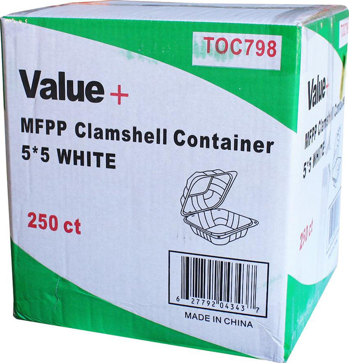 Value+ - MFPP Clamshell Container - 5x5 - 1 Comp. - White