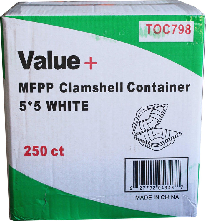 Value+ - MFPP Clamshell Container - 5x5 - 1 Comp. - White