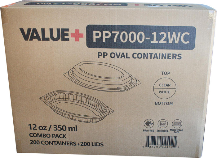 Value+ - 12WC - Oval Container - 12oz - White w/Clear Lid