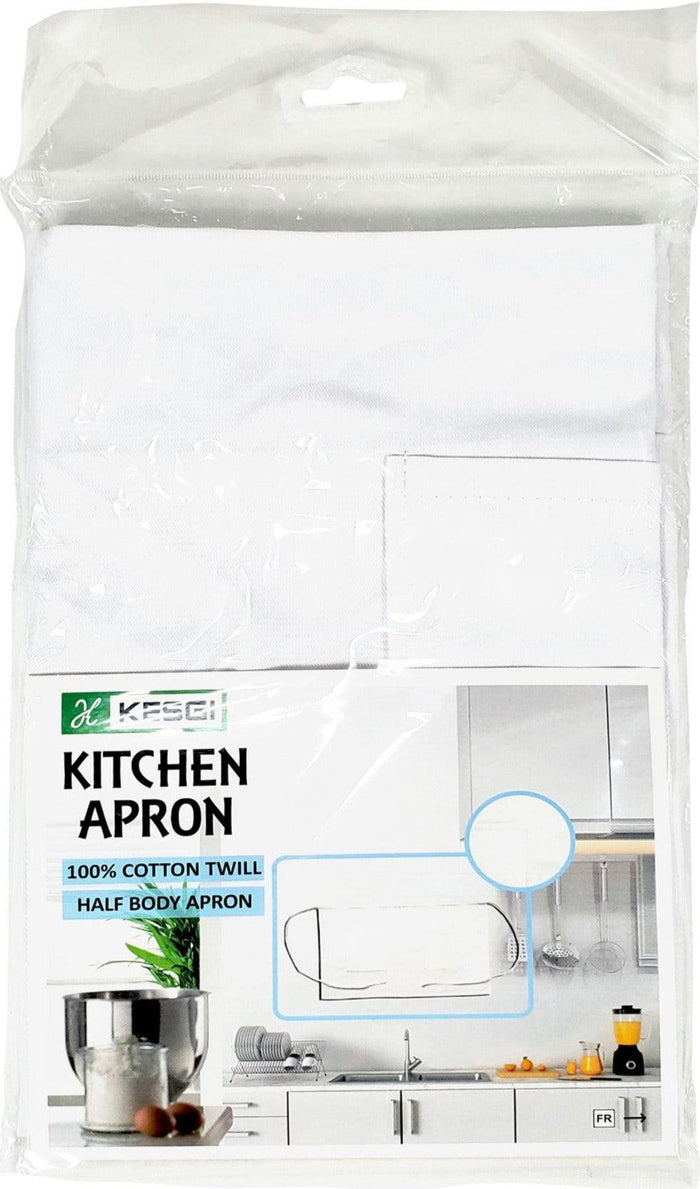 CLR - Kesgi - Apron - 1/2 Body - White - 2 Pockets - AP004WH