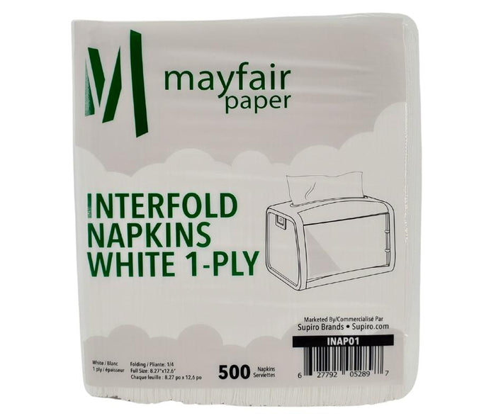 Mayfair - 1 ply Interfold Napkins 1/4 Fold - White - INAP01