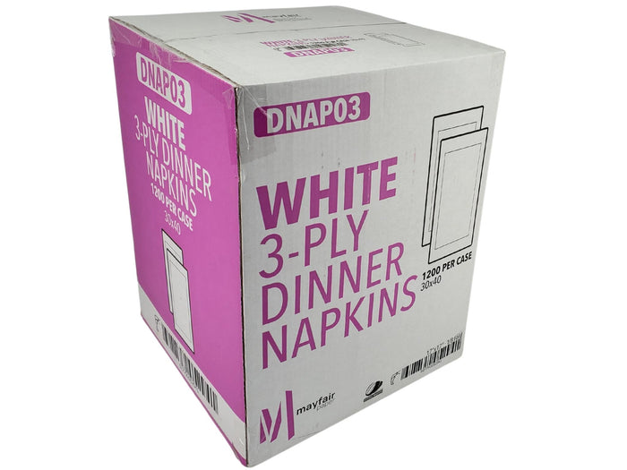 Mayfair - 3 ply Dinner Napkins 1/8 Fold - White - DNAP03