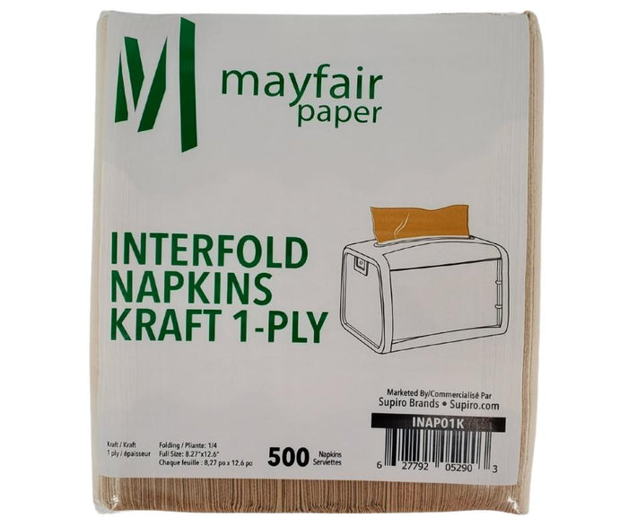 Mayfair - 1 ply Interfold Napkins 1/4 Fold - Kraft - INAP01K