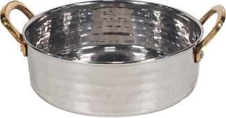 Round Flat Pan SS Hammer 900Ml With 2 Gold Handles No.3, 17.5cm