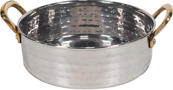 Round Flat Pan SS Hammer 900Ml With 2 Gold Handles No.3, 17.5cm