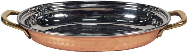 Copper Oval Entree Dish 300ml Emboss Handle No1, 19x13cm