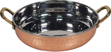 CLR - Fry Pan SS Hammered 800Ml (Copper Plated) No.4 With 2 Gold Handle, 18cm