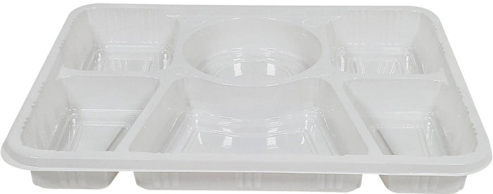 Plastic Tray (Thali) - 6 Compartment - White