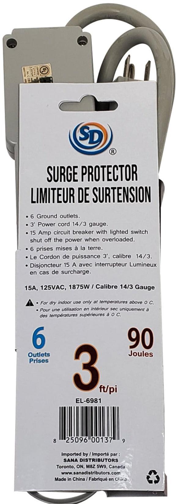 Power Bar - 6 Outlet - 3' Cord