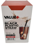 Value+ - 8'' - Black Plastic Straw - 6 mm