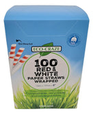 Eco-Craze Paper Straws - Red and White, 12mmx8