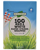 Eco-Craze Paper Straws - Red and White, 12mmx8