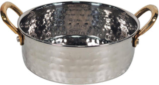 Round Flat Pan SS Hammer 600Ml With 2 Gold Handles No.2, 15cm