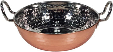 Karahi Hammered SS 600Ml (Copper Plated) S/W No.3 With SS Wire Handle Rivetted, 16.5cm