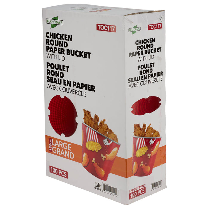 Eco-Craze - Chicken Round Paper Bucket with Lid - 130oz - Large