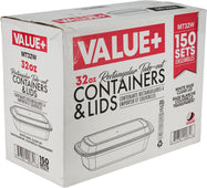 Value+ - 32oz Rectangular White Plastic Container