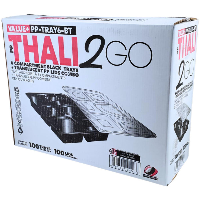 Value+ - 6 Comp Take-Out Thali with Lid - Black - PP