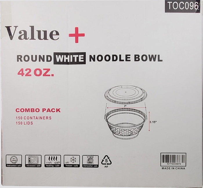 Value+ - 42oz Round Plastic Noodle Bowl - White - Combo