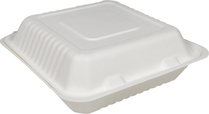 Bagasse Clamshell Container - 3 Comp, 9 x 9 x 3 in