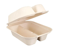 Eco-Craze - Taco - Bagasse Hinged Container - 2 COMPARTMENT