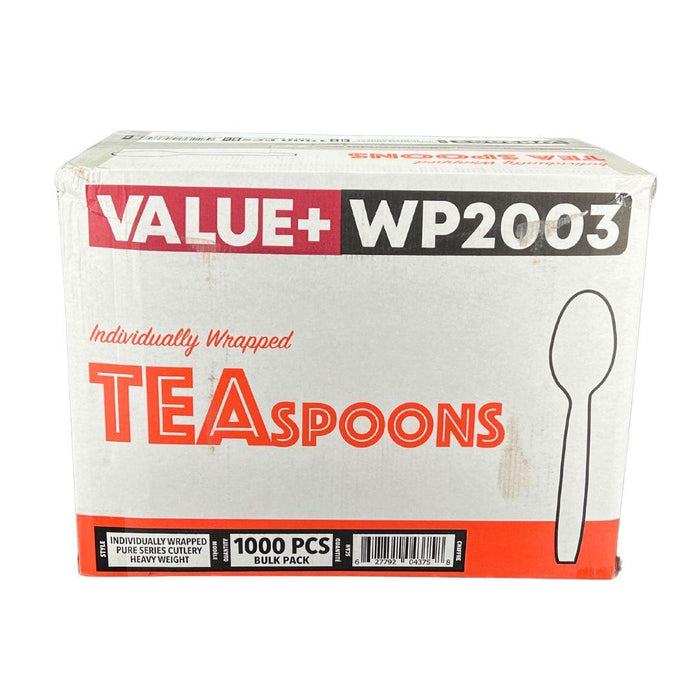 Value+ - Heavy - Plastic Tea Spoons - White - Ind. Wrapped - WP2003