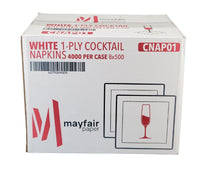 Mayfair - 1 Ply Cocktail Napkins 1/4 Fold - White - CNAP01