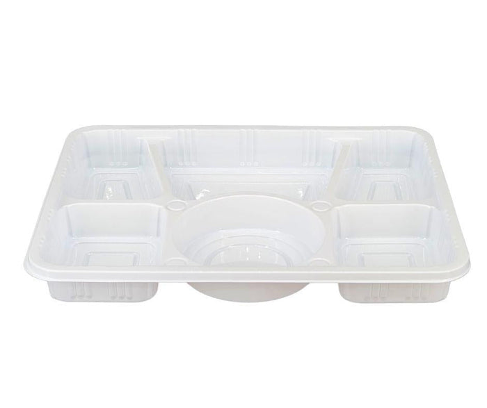 Plastic Tray (Thali) - 6 Compartment - White 20 pk