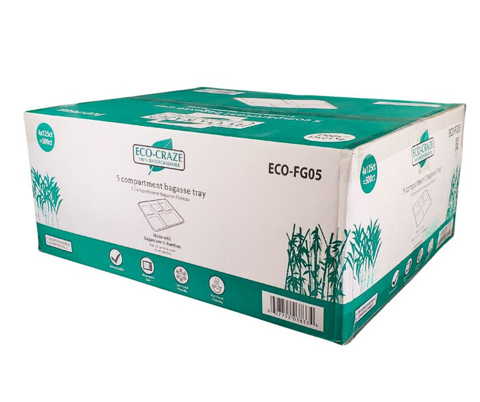 Eco-Craze - Bagasse - 5 Compartment Plate