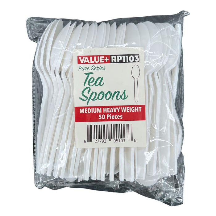 Value+ - Medium Heavy - Plastic Tea Spoon - White - Retail Pack - RP1103