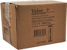 Value+ Black Plastic Knives - 250/Case, Black